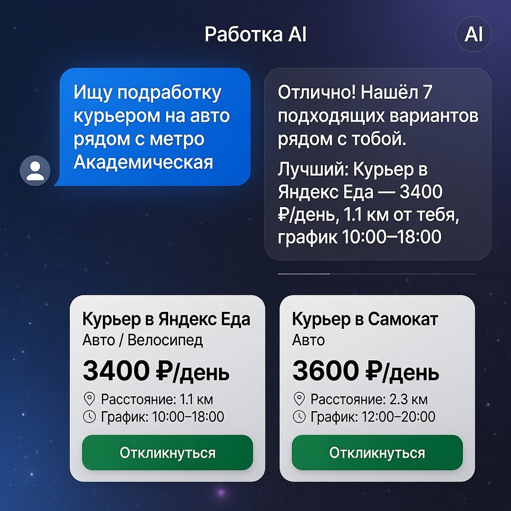 Пример чата с AI: подработка курьером